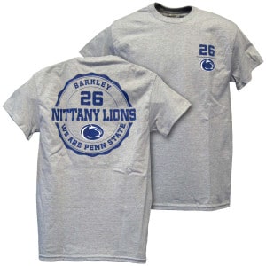 front and back of Barkley 26 We Are Penn State Nittany Lions heather gray t-shirt